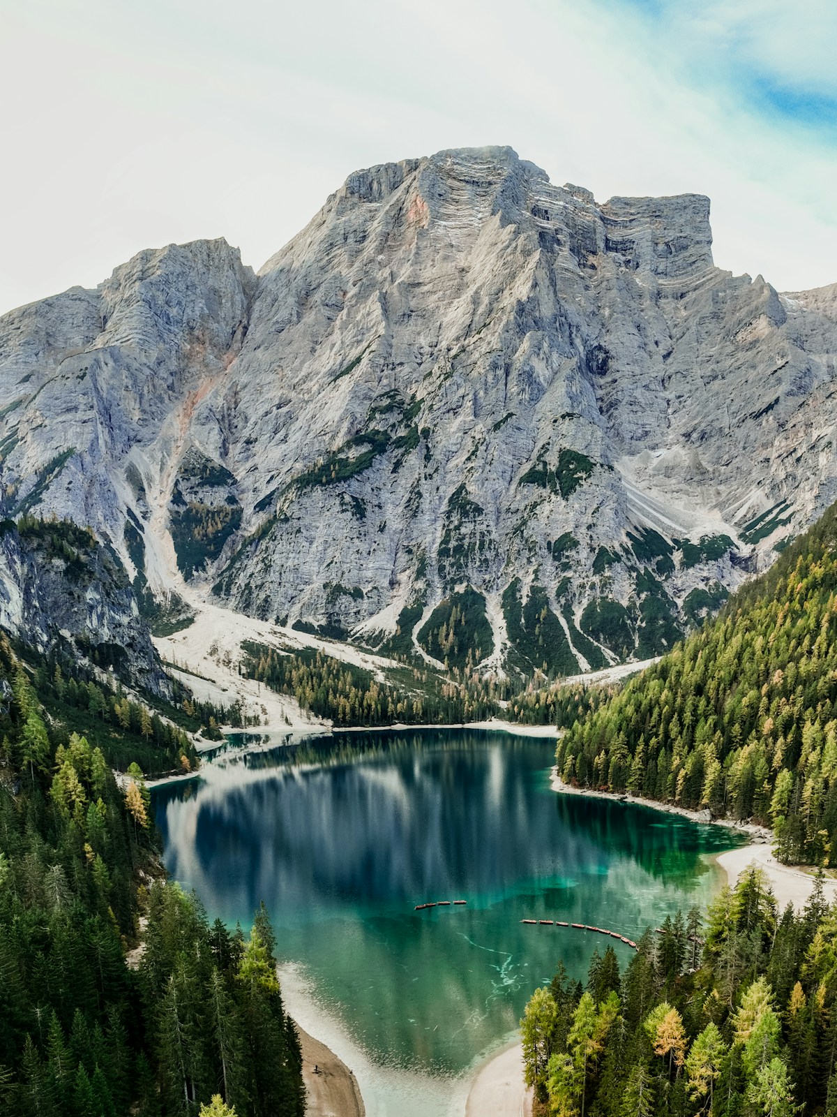 A quiet alpine lake beneath the Dolomites
